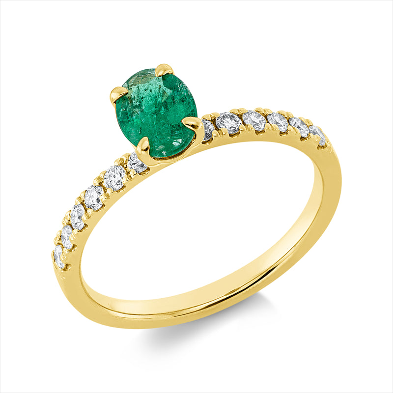 Ring mit Smaragd  aus 750/-18 Karat Gelbgold mit 12 Diamanten 0