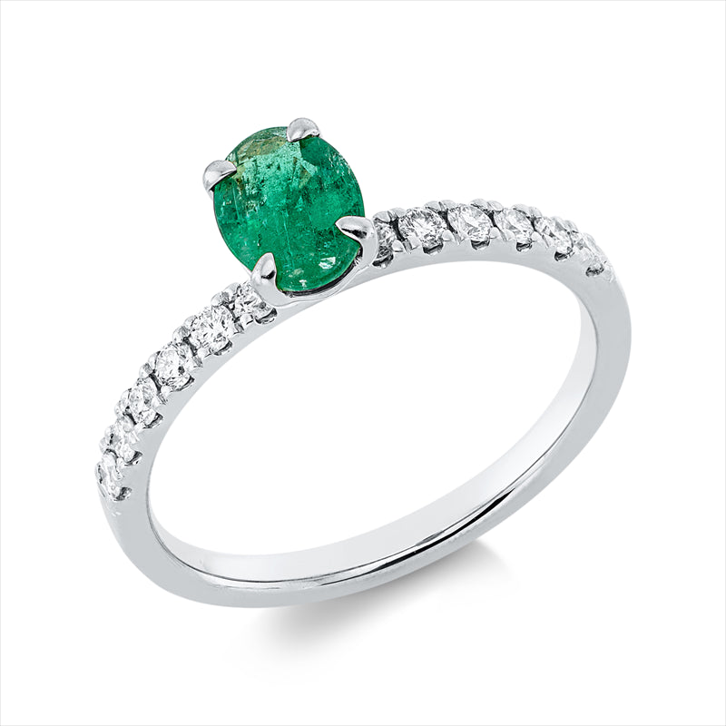 Ring mit Smaragd  aus 750/-18 Karat Weißgold mit 12 Diamanten 0