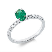Ring mit Smaragd  aus 750/-18 Karat Weißgold mit 12 Diamanten 0