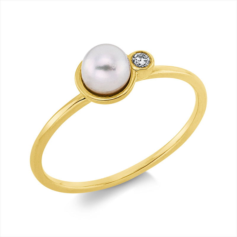 Ring   mit Zuchtperle aus 750/-18 Karat Gelbgold mit 1 Diamant 0