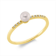 Ring   mit Zuchtperle aus 750/-18 Karat Gelbgold mit 9 Diamanten 0
