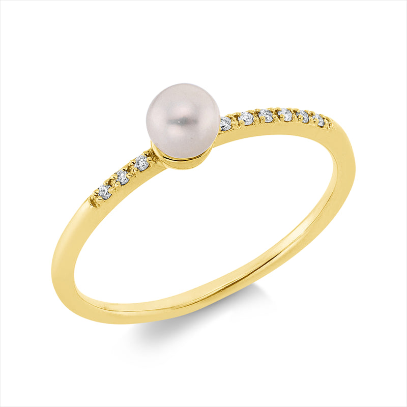 Ring   mit Zuchtperle aus 750/-18 Karat Gelbgold mit 9 Diamanten 0