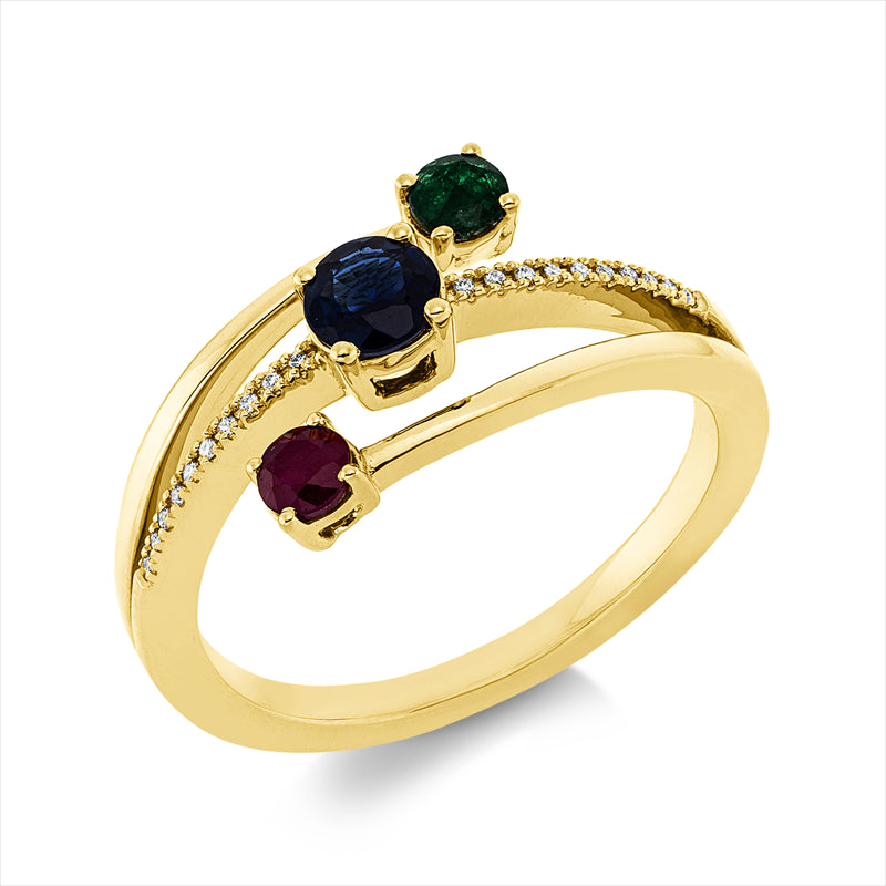 Ring mit Smaragd  aus 750/-18 Karat Gelbgold mit 20 Diamanten 0