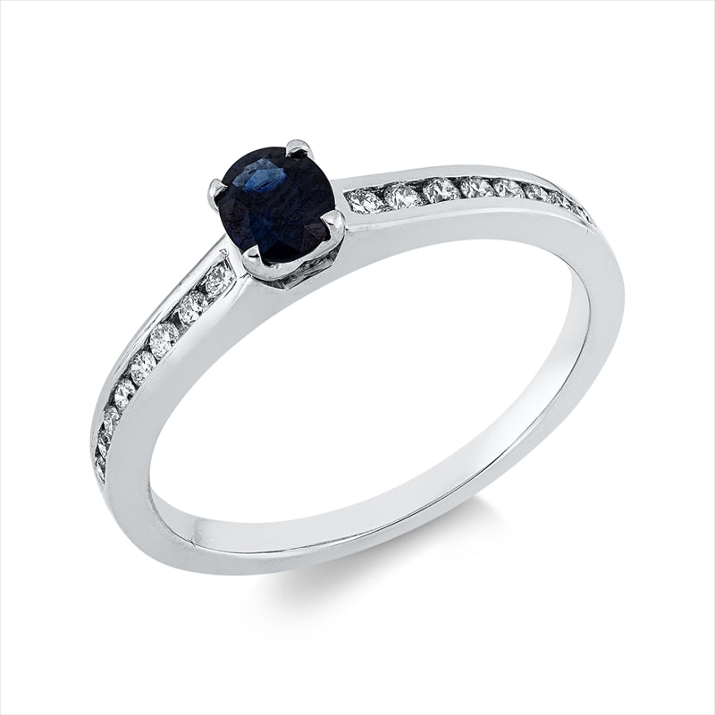 Ring mit Saphir  aus 750/-18 Karat Weißgold mit 16 Diamanten 0