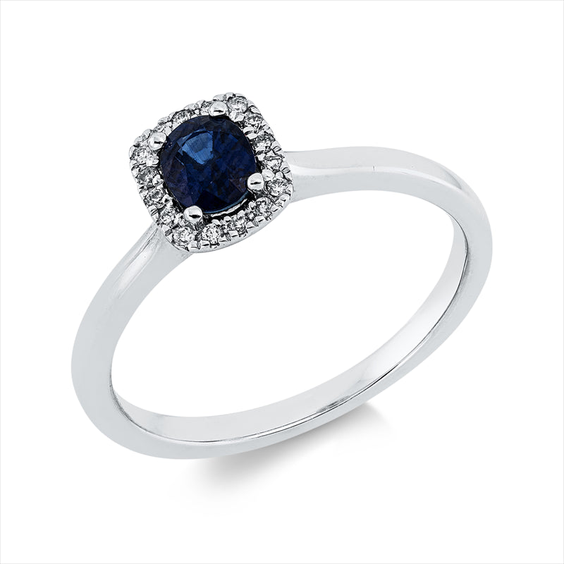 Ring mit Saphir  aus 750/-18 Karat Weißgold mit 16 Diamanten 0