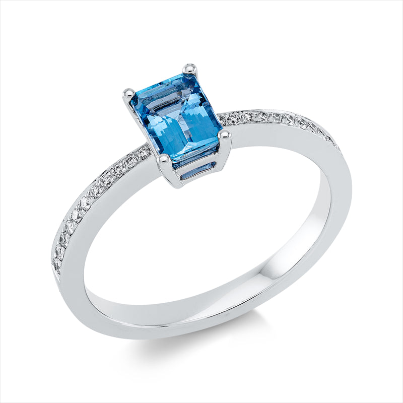 Ring mit Aquamarin  aus 750/-18 Karat Weißgold mit 22 Diamanten 0