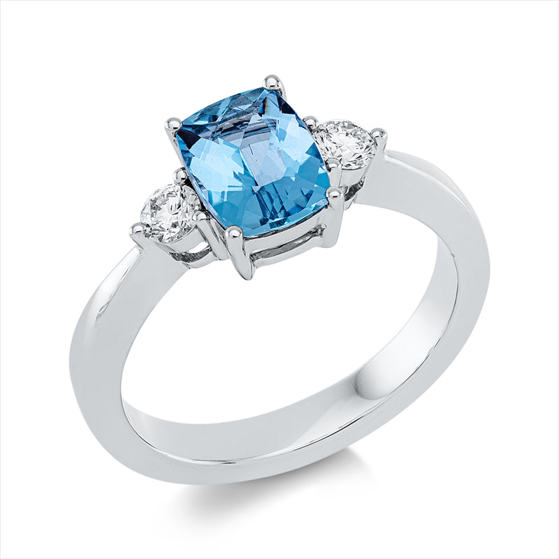 Ring mit Aquamarin  aus 750/-18 Karat Weißgold mit 2 Diamanten 0