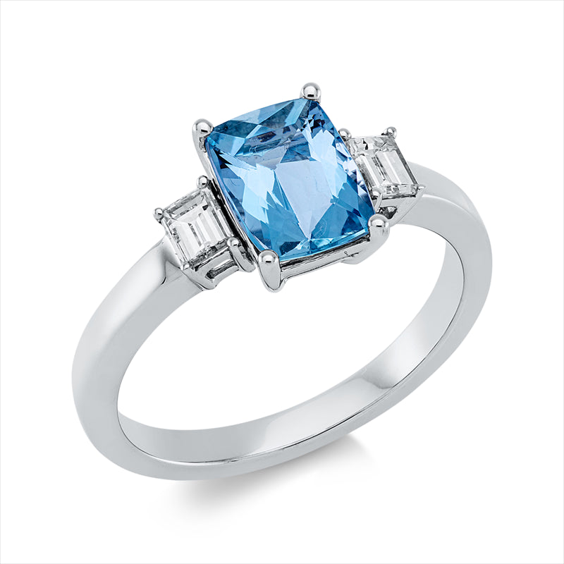 Ring mit Aquamarin  aus 750/-18 Karat Weißgold mit 2 Diamanten 0