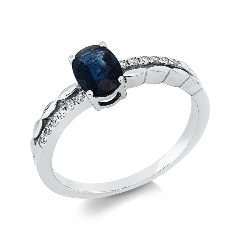 Ring mit Saphir  aus 750/-18 Karat Weißgold mit 12 Diamanten 0