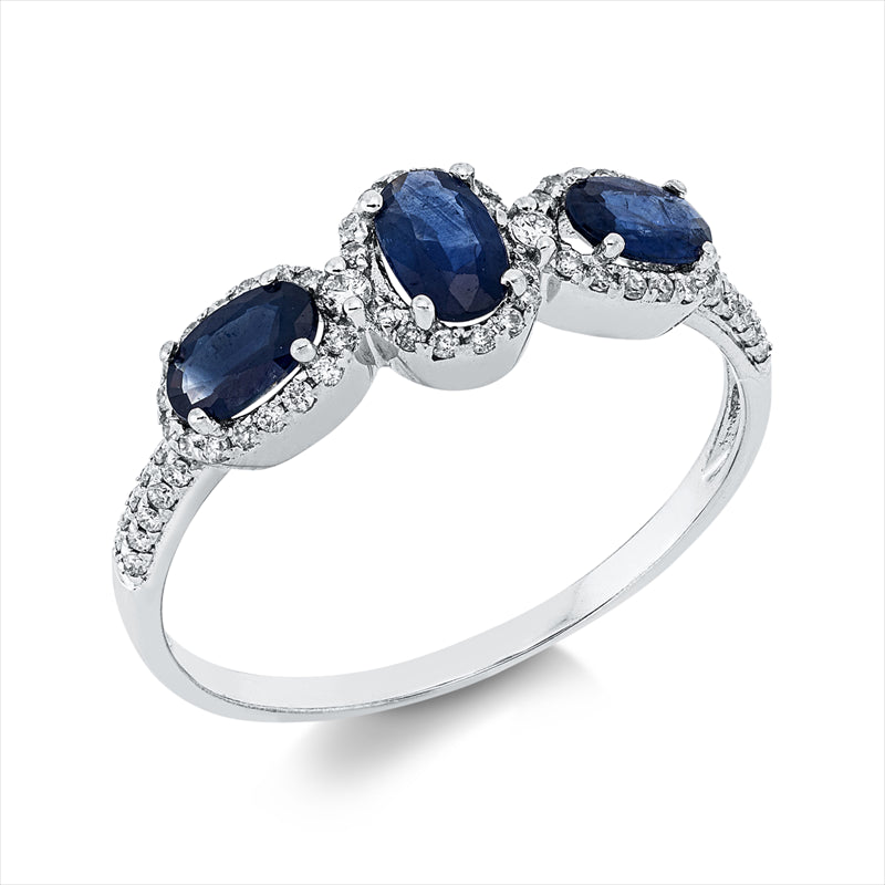 Ring mit Saphir  aus 750/-18 Karat Weißgold mit 66 Diamanten 0