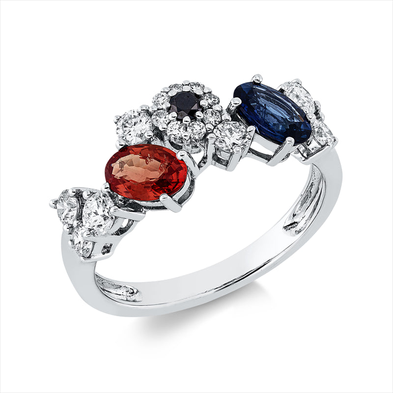 Ring mit Saphir  aus 750/-18 Karat Weißgold mit 16 Diamanten 0