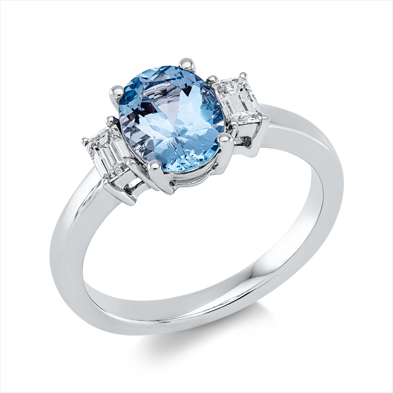 Ring mit Aquamarin  aus 750/-18 Karat Weißgold mit 2 Diamanten 0