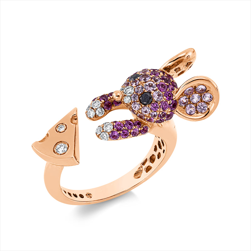 Ring mit Saphir  aus 750/-18 Karat Rotgold / Gelbgold mit 15 Diamanten 0