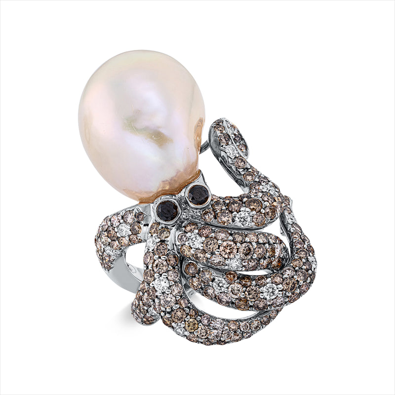 Ring   mit Zuchtperle aus 750/-18 Karat Rotgold / Weißgold mit 181 Diamanten 2