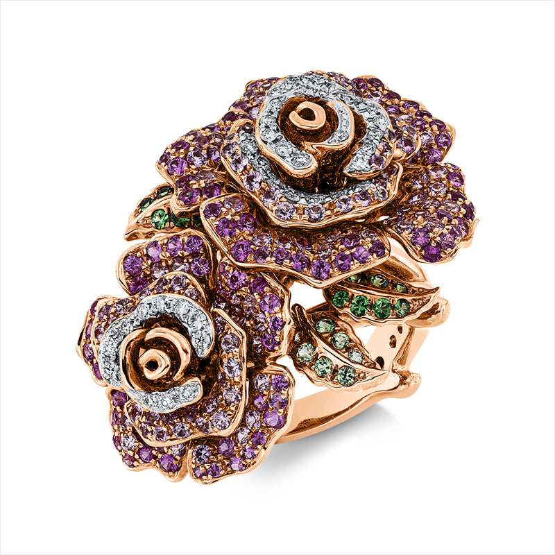 Ring mit Tsavorith  aus 750/-18 Karat Rotgold / Weißgold mit 38 Diamanten 0