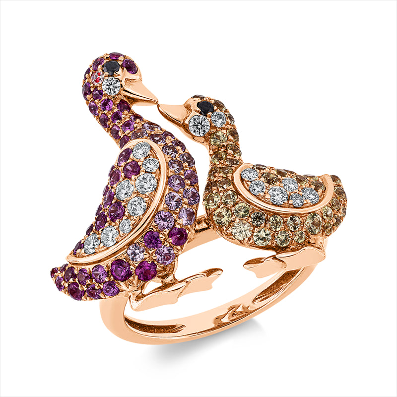 Ring mit Saphir  aus 750/-18 Karat Rotgold mit 20 Diamanten 0