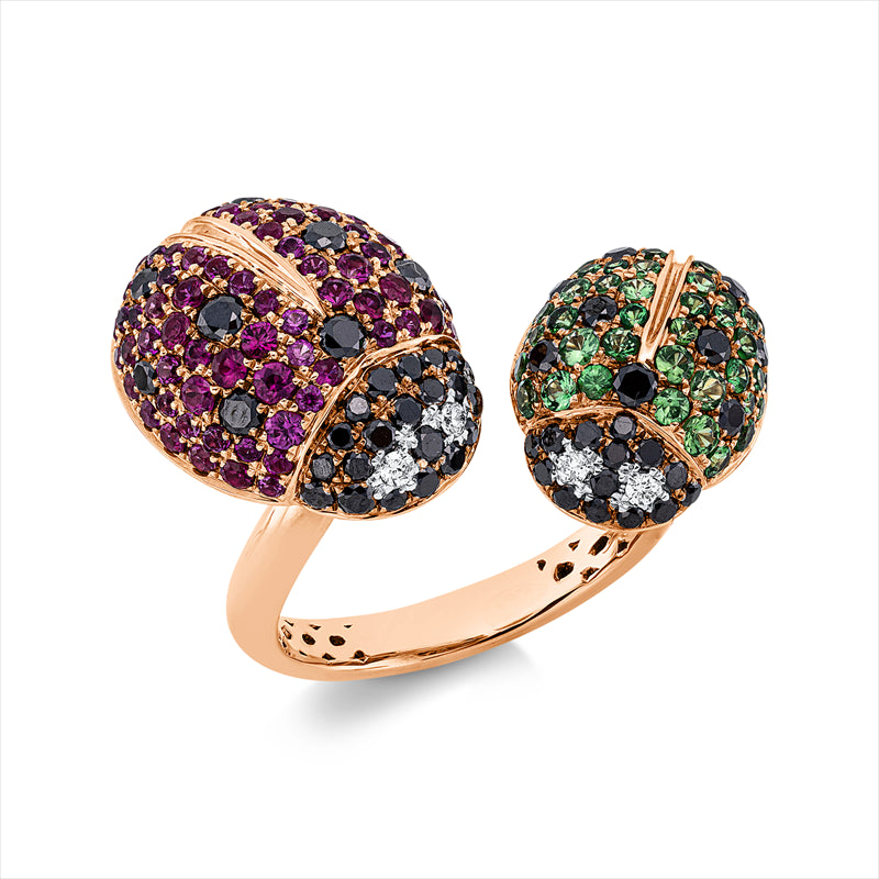 Ring mit Rubin  aus 750/-18 Karat Rotgold / Weißgold mit 57 Diamanten 0