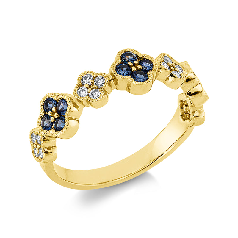 Ring mit Saphir  aus 750/-18 Karat Gelbgold mit 16 Diamanten 0