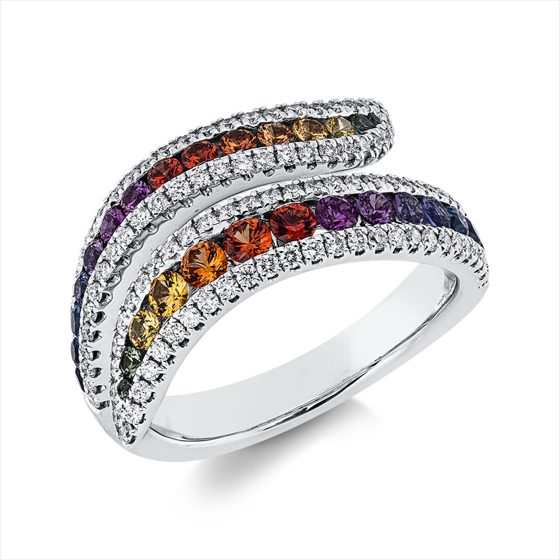 Ring mit Saphir  aus 750/-18 Karat Weißgold mit 105 Diamanten 0