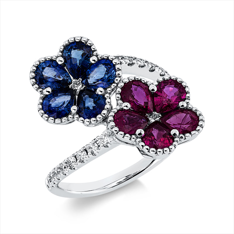 Ring mit Saphir  aus 750/-18 Karat Weißgold mit 18 Diamanten 0