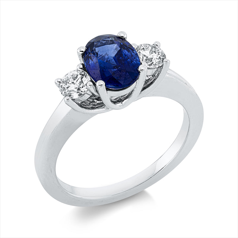 Ring mit Saphir  aus 750/-18 Karat Weißgold mit 2 Diamanten 0