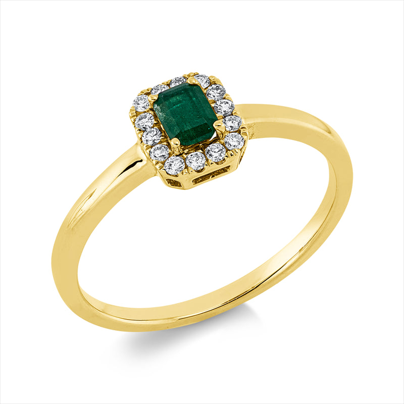 Ring mit Smaragd  aus 750/-18 Karat Gelbgold mit 14 Diamanten 0