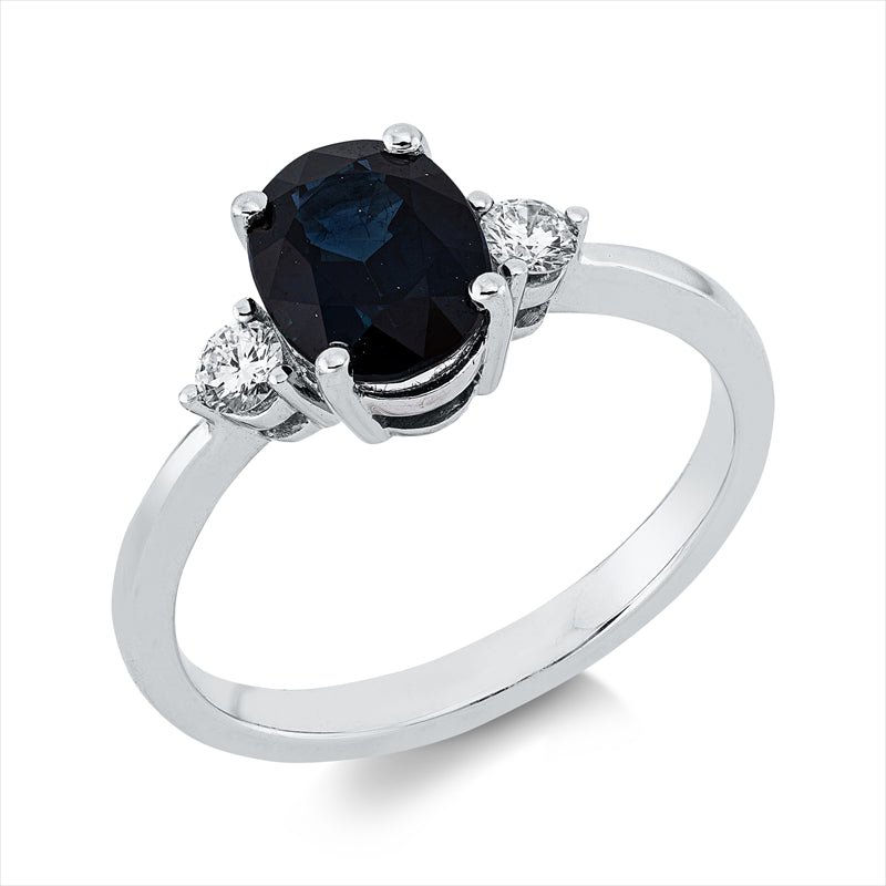 Ring mit Saphir  aus 750/-18 Karat Weißgold mit 2 Diamanten 0
