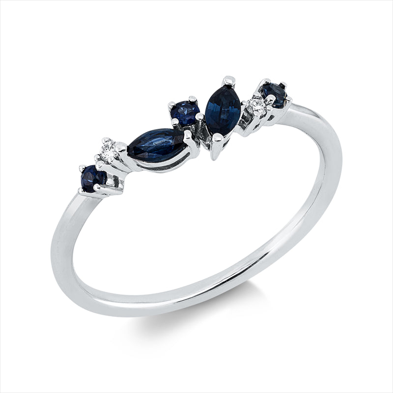 Ring mit Saphir  aus 750/-18 Karat Weißgold mit 2 Diamanten 0