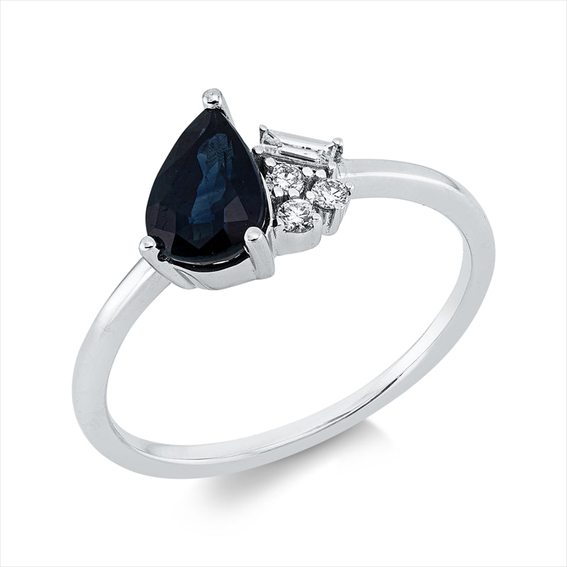Ring mit Saphir  aus 750/-18 Karat Weißgold mit 4 Diamanten 0