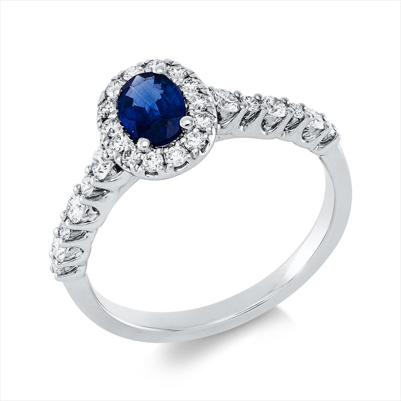 Ring mit Saphir  aus 750/-18 Karat Weißgold mit 26 Diamanten 0