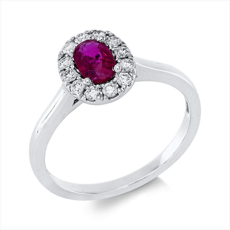 Ring mit Rubin  aus 750/-18 Karat Weißgold mit 12 Diamanten 0