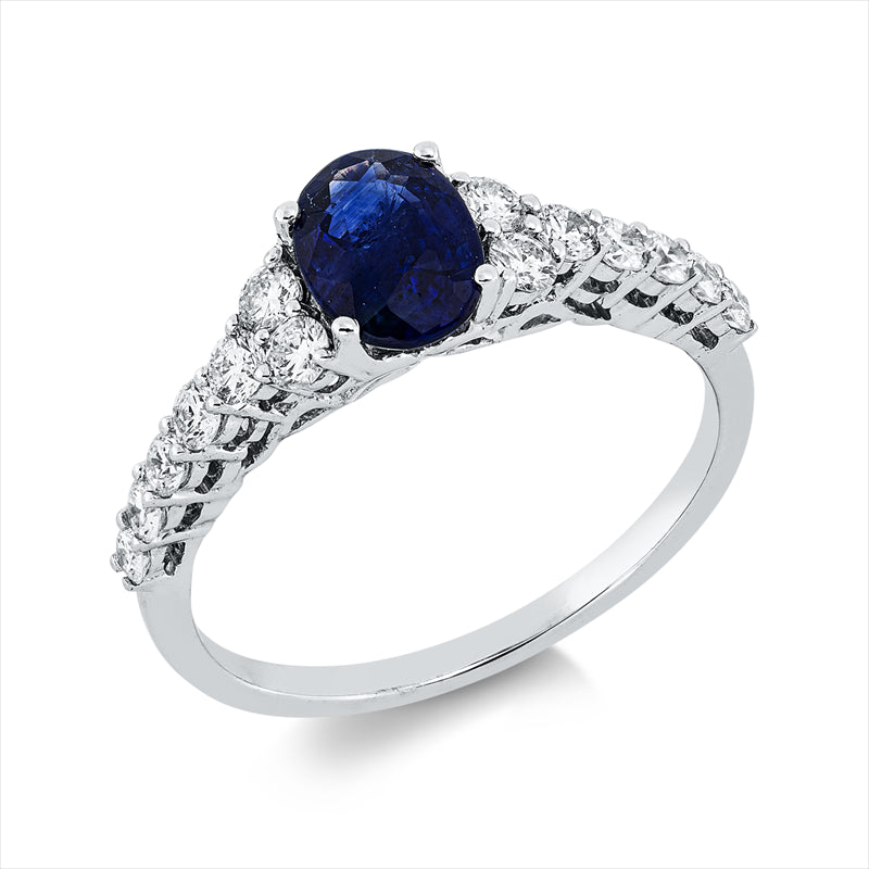 Ring mit Saphir  aus 750/-18 Karat Weißgold mit 14 Diamanten 0