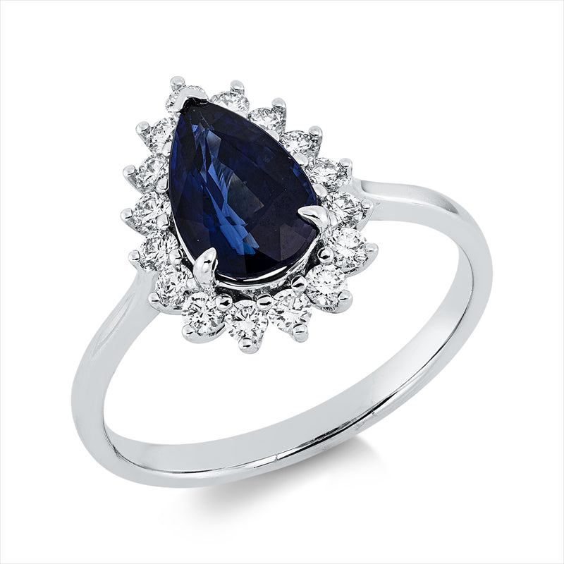 Ring mit Saphir  aus 750/-18 Karat Weißgold mit 16 Diamanten 0