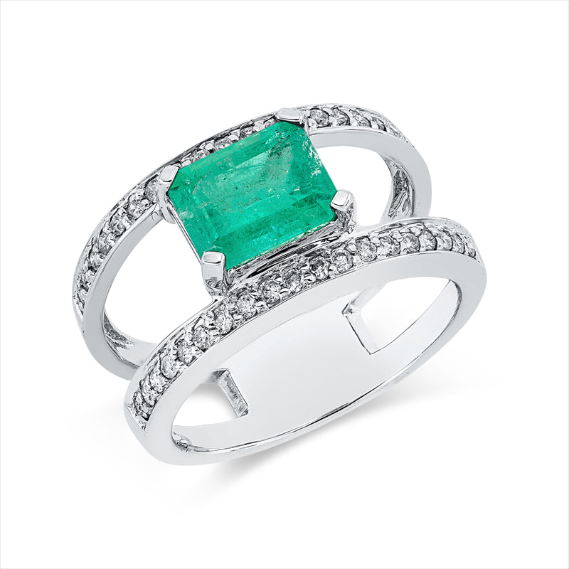 Ring mit Smaragd  aus 750/-18 Karat Weißgold mit 38 Diamanten 0