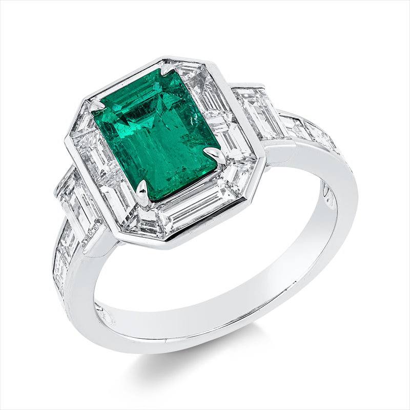 Ring mit Smaragd  aus 750/-18 Karat Weißgold mit 18 Diamanten 1