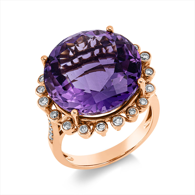 Ring mit Amethyst  aus 750/-18 Karat Rotgold mit 34 Diamanten 0