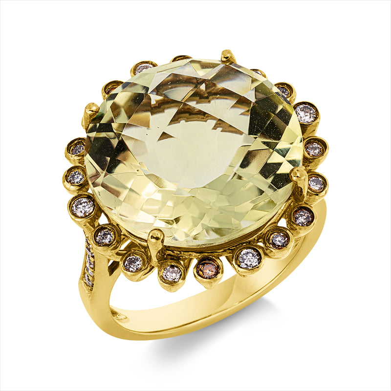 Ring mit Lemonquarz  aus 750/-18 Karat Gelbgold mit 34 Diamanten 0