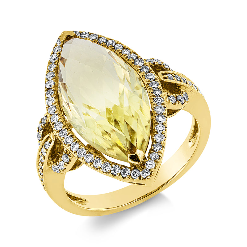 Ring mit Lemonquarz  aus 750/-18 Karat Gelbgold mit 74 Diamanten 0