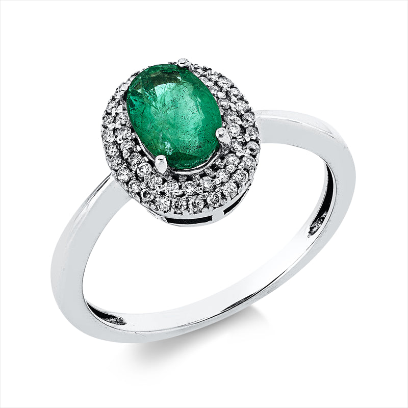 Ring mit Smaragd  aus 750/-18 Karat Weißgold mit 50 Diamanten 0