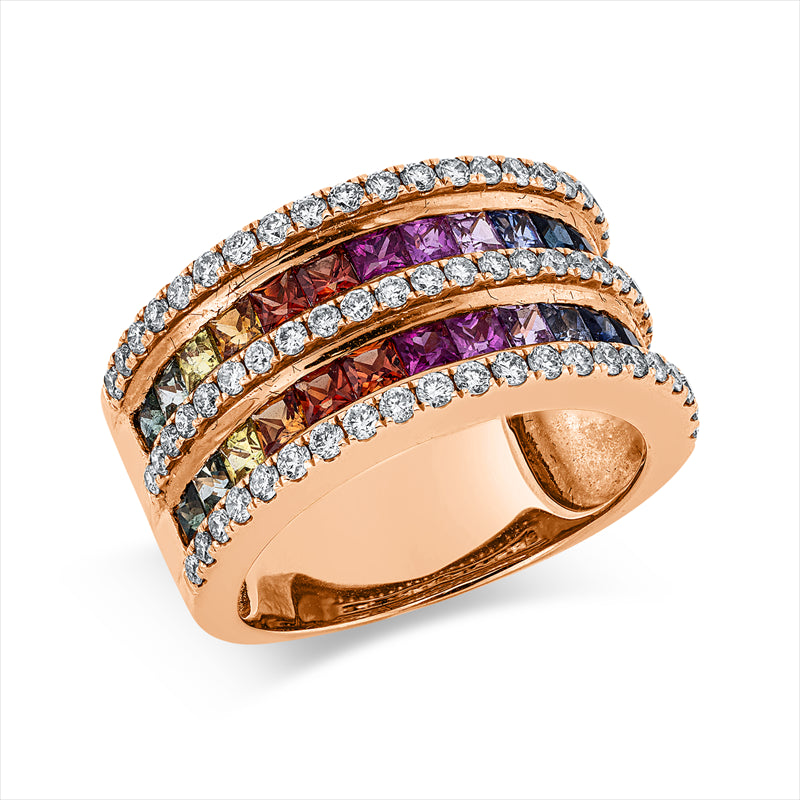 Ring mit Saphir  aus 750/-18 Karat Rotgold mit 65 Diamanten 0