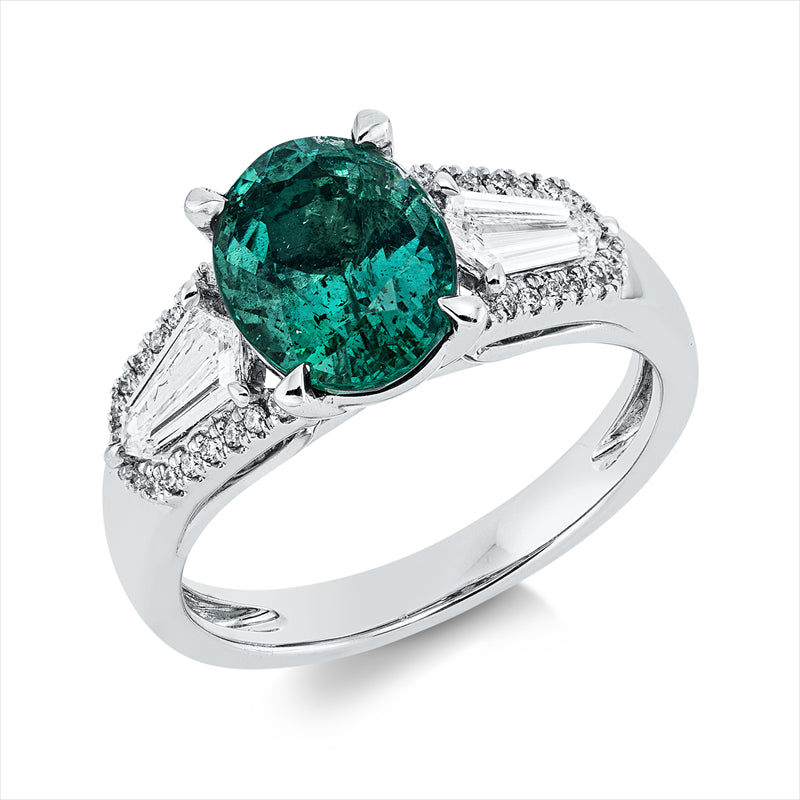 Ring mit Smaragd  aus 750/-18 Karat Weißgold mit 36 Diamanten 0