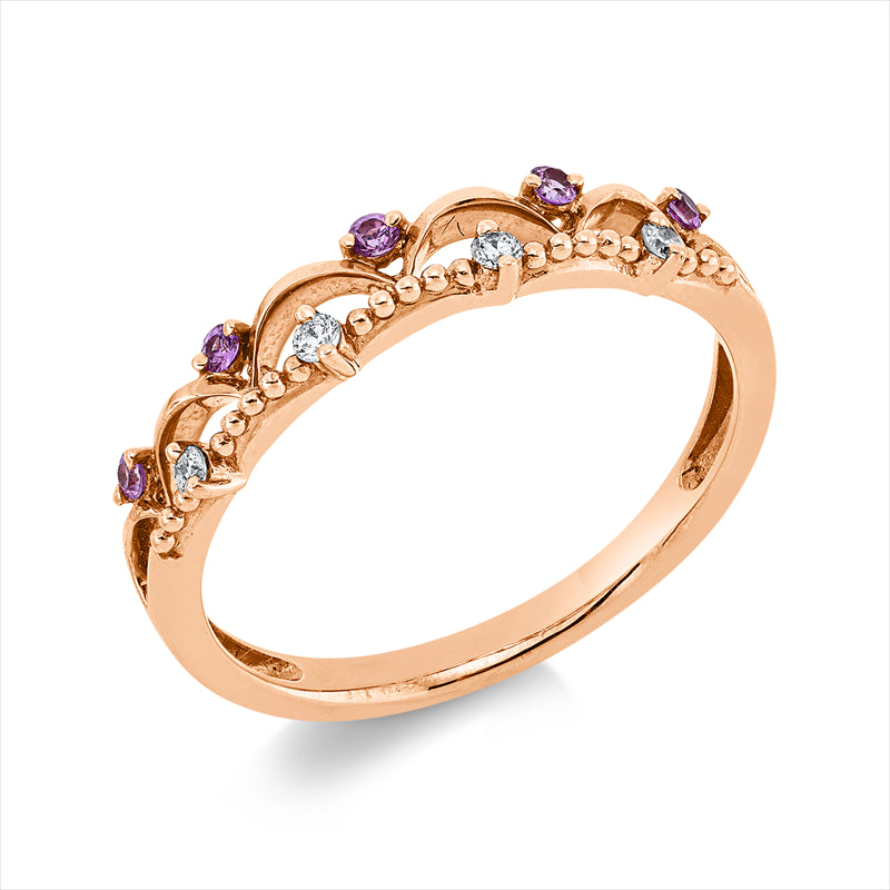 Ring mit Saphir  aus 750/-18 Karat Rotgold mit 4 Diamanten 0