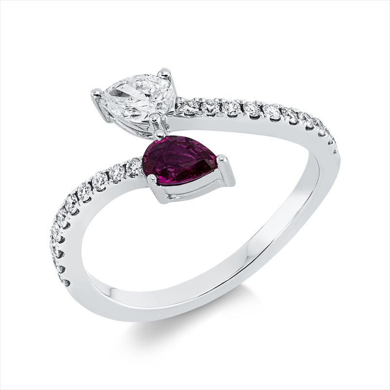 Ring mit Rubin  aus 750/-18 Karat Weißgold mit 21 Diamanten 0