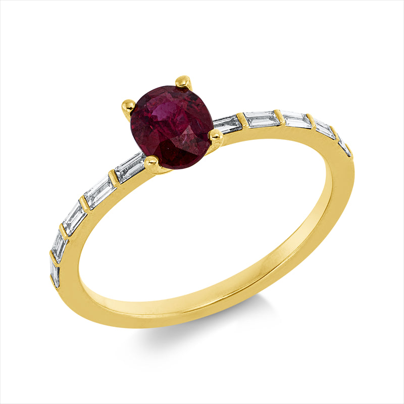 Ring mit Rubin  aus 750/-18 Karat Gelbgold mit 10 Diamanten 0