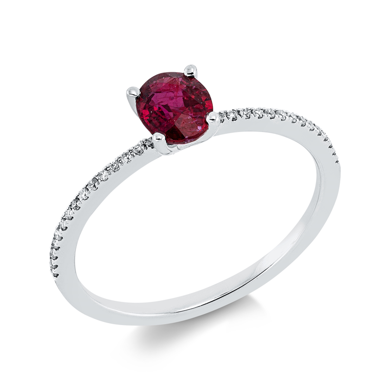 Ring mit Rubin  aus 750/-18 Karat Weißgold mit 30 Diamanten 0