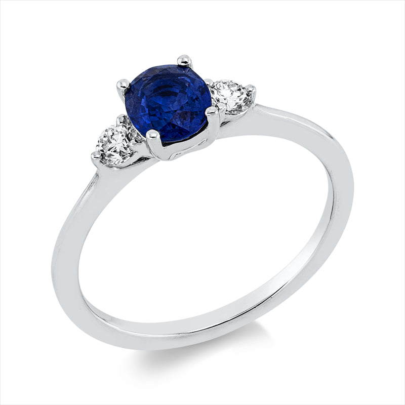 Ring mit Saphir  aus 750/-18 Karat Weißgold mit 2 Diamanten 0