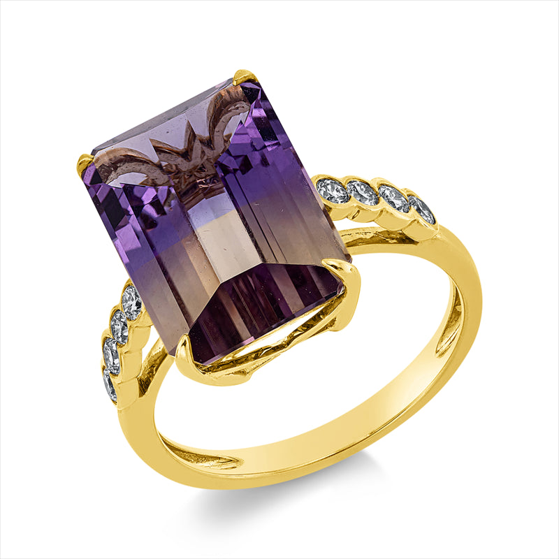 Ring mit Ametrin  aus 750/-18 Karat Gelbgold mit 8 Diamanten 0