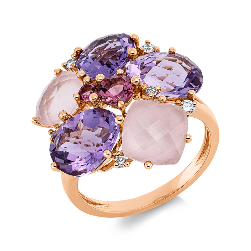 Ring mit Turmalin  aus 750/-18 Karat Rotgold mit 6 Diamanten 0