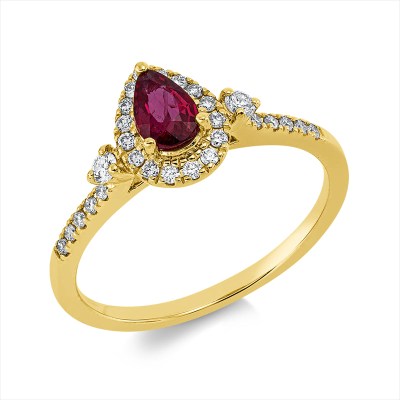 Ring mit Rubin  aus 585/-14 Karat Gelbgold mit 28 Diamanten 0