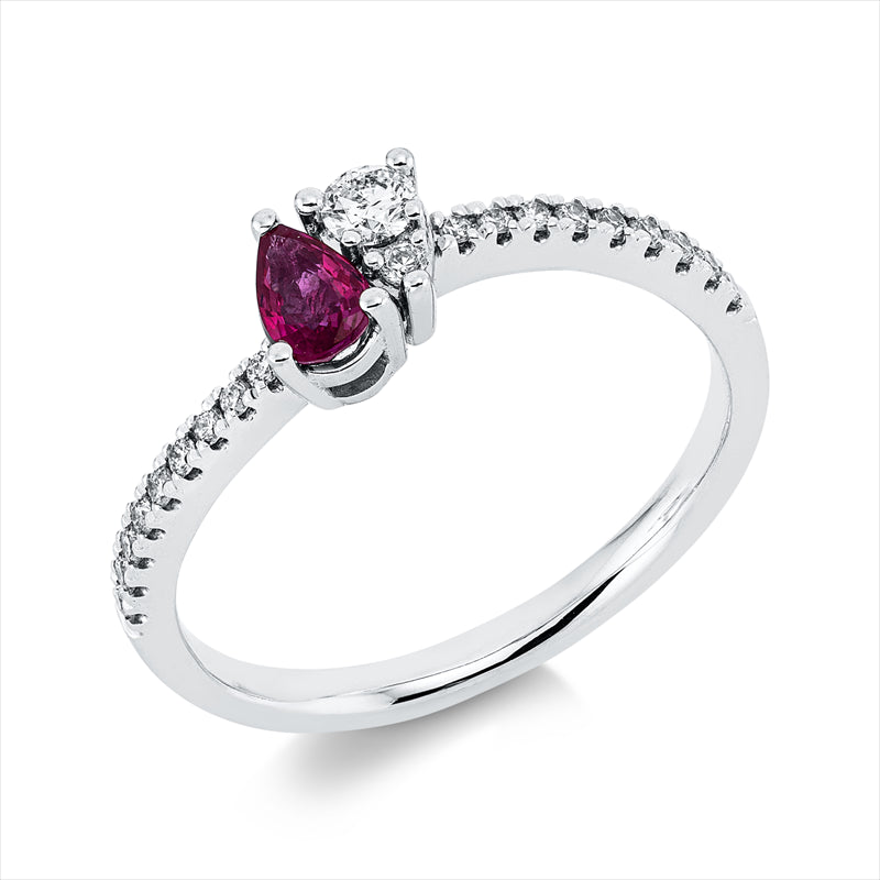 Ring mit Rubin  aus 585/-14 Karat Weißgold mit 20 Diamanten 0